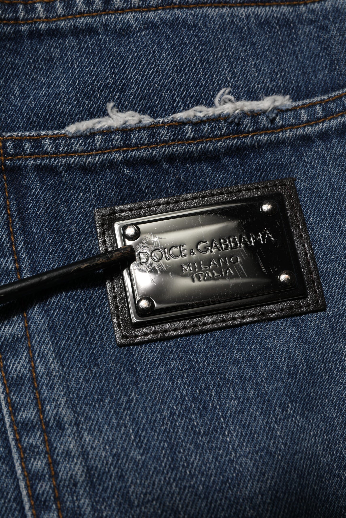 Dolce & Gabbana – Blaue, zerfetzte Jeans aus geradem Baumwolldenim