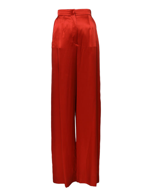 Dolce & Gabbana Rote Satinhose mit hoher Taille und weitem Bein