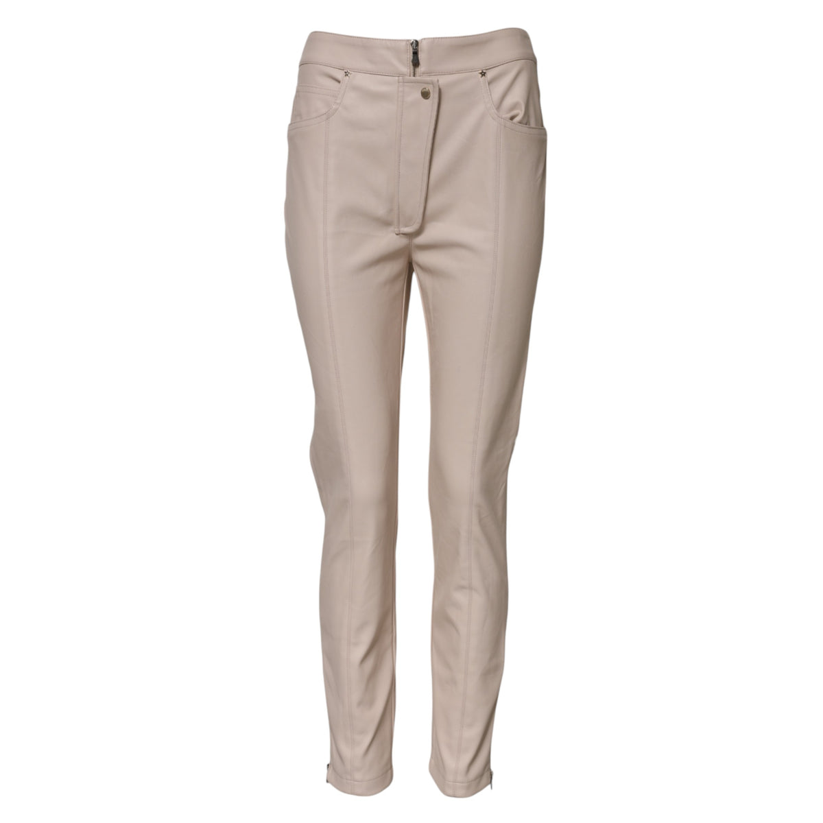 Elisabetta Franchi – Beige, hoch taillierte, schmal zulaufende Hose