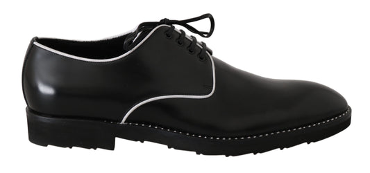 Dolce & Gabbana – Derby-Schuhe aus schwarzem Leder mit weißer Linie