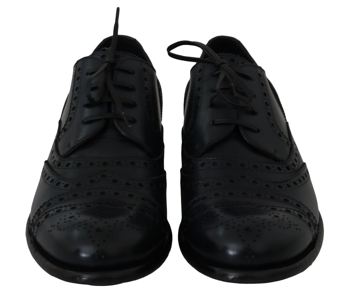 Dolce & Gabbana – Dunkelblaue Oxford-Schuhe aus Leder mit Flügelkappe