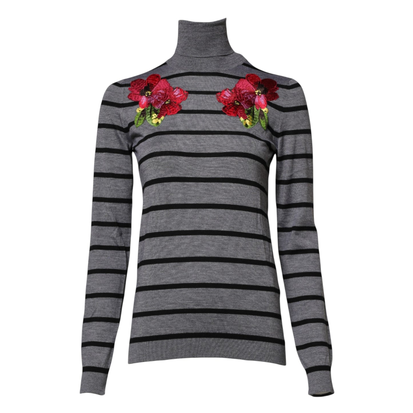 Dolce & Gabbana Grauer Pullover mit Blumenstickerei