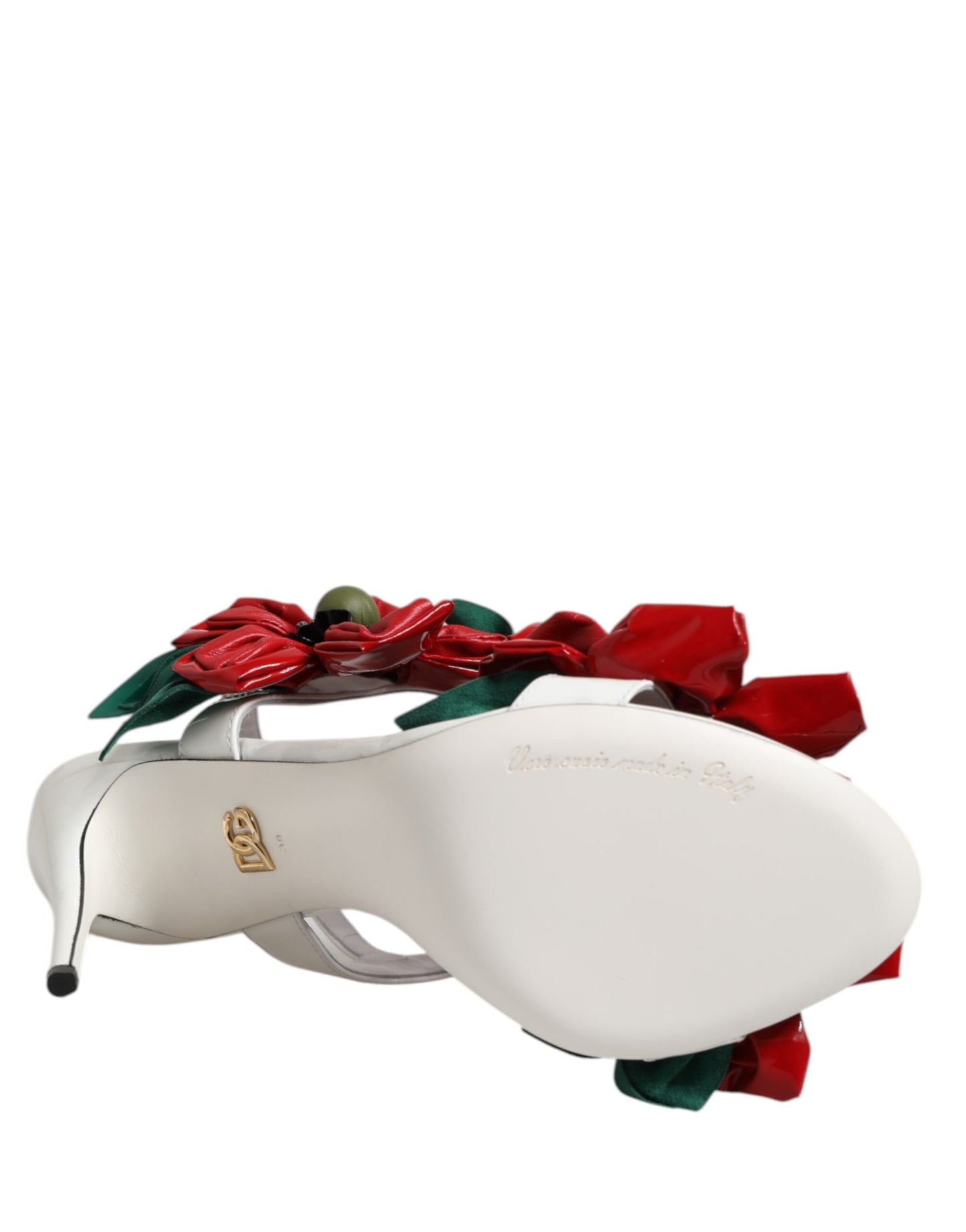 Dolce & Gabbana – Sandalen aus weißem Leder mit Blumendetail