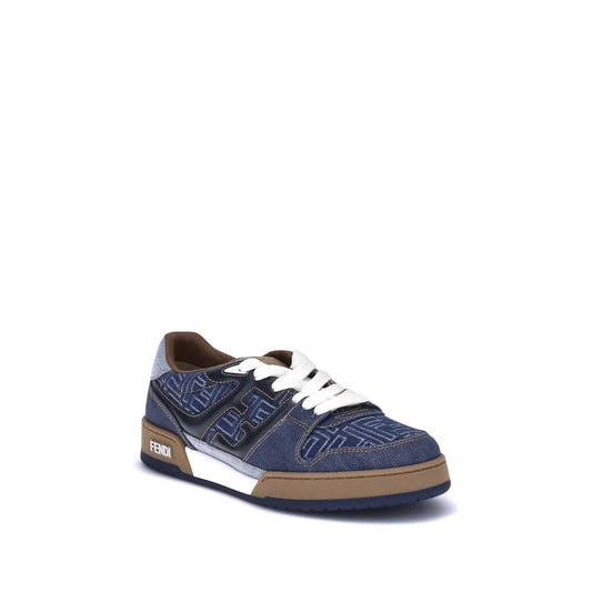 Fendi Blaue Baumwoll-Sneaker mit niedrigem Schaft
