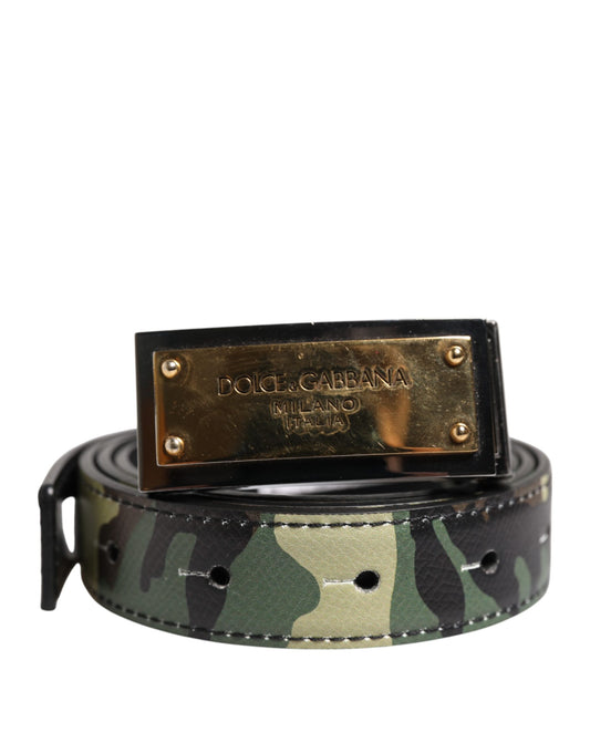 Dolce & Gabbana Gürtel mit mehrfarbiger Camouflage-Logoschnalle aus Metall