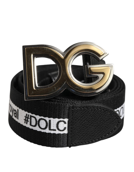 Dolce & Gabbana – Schwarzer Baumwollgürtel mit DG-Logo und goldener Schnalle aus Metall