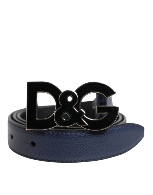 Dolce & Gabbana Blauer Ledergürtel mit klassischer Metallschnalle mit DG-Logo