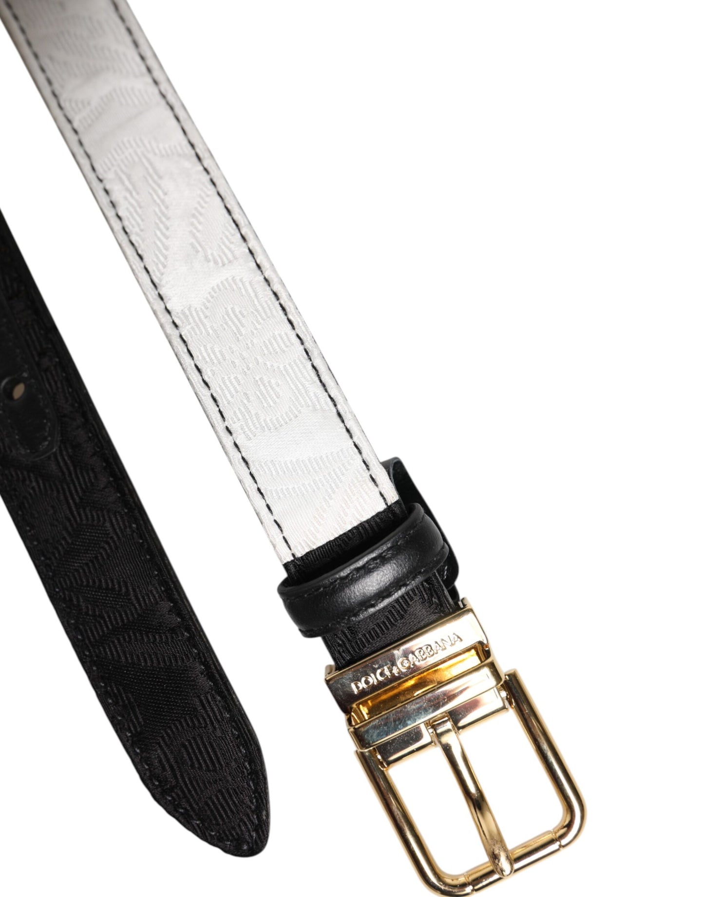 Dolce & Gabbana Schwarz-weißer Patchwork-Gürtel mit goldener Metallschnalle