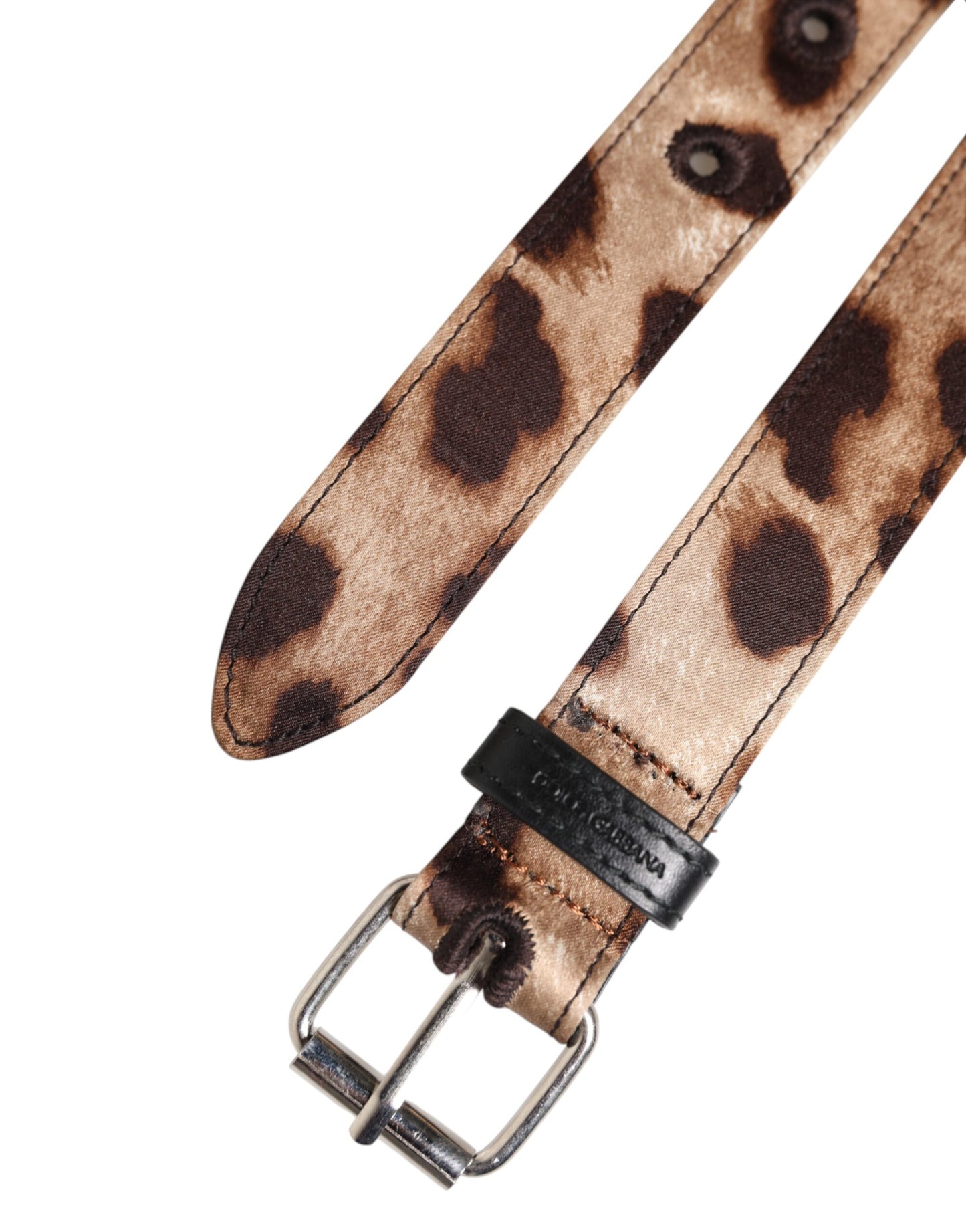 Dolce & Gabbana Brauner Leopardengürtel mit silberner Metallschnalle