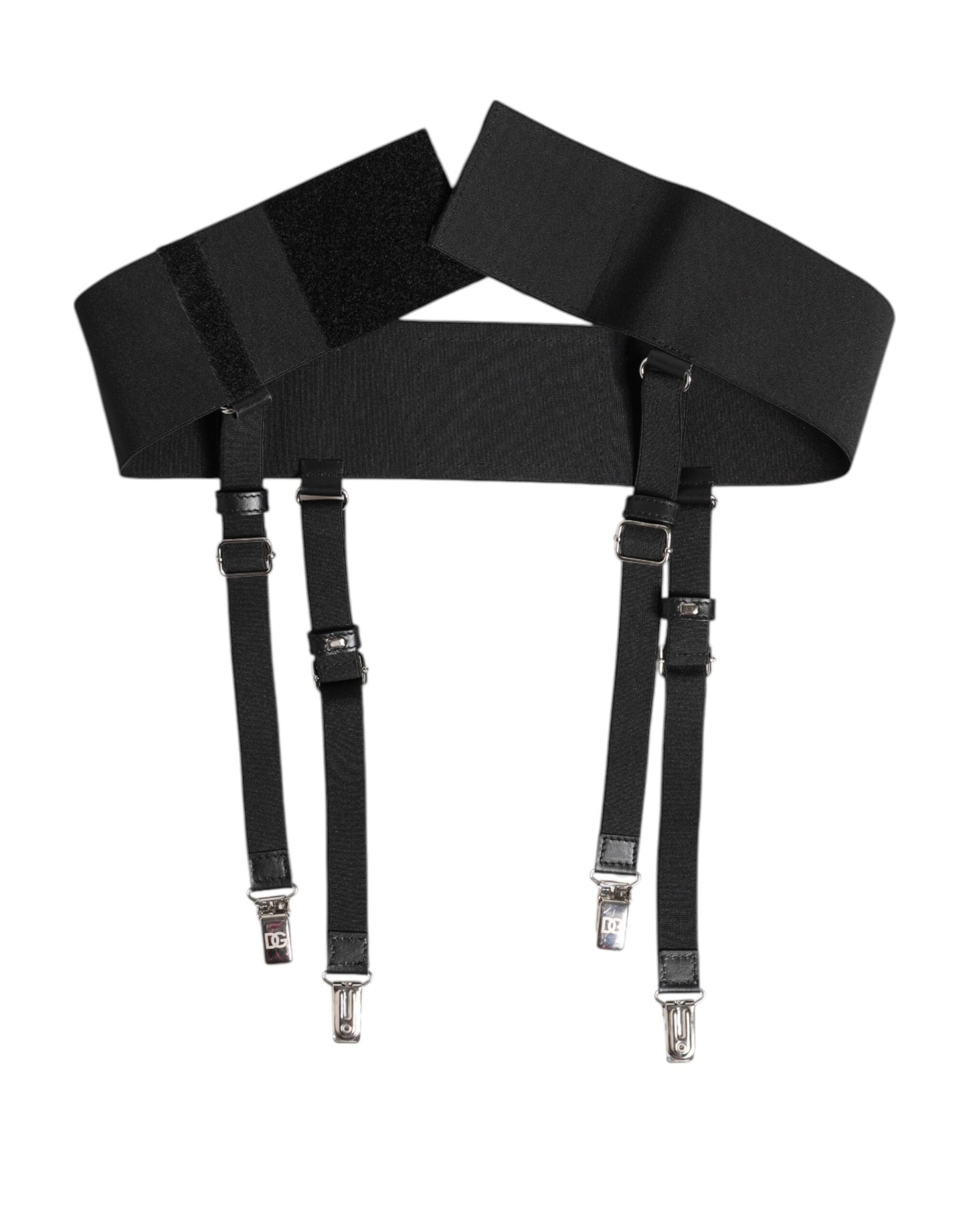 Dolce & Gabbana Black Leather Logo Wide Waist Belt Suspender