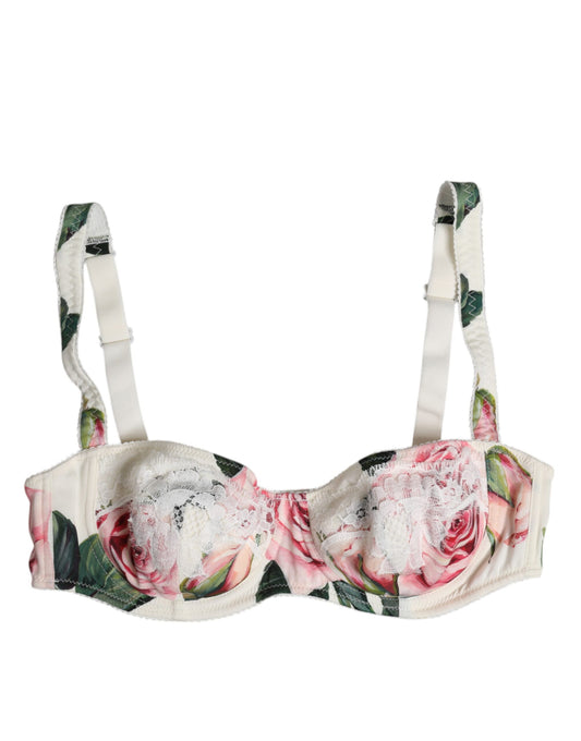 Dolce & Gabbana White Floral Balconette Underwired Bra Underwear