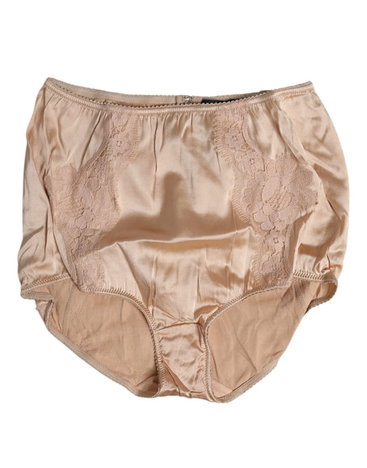Dolce & Gabbana Beige Silk Lace High Waist Bikini Panty Underwear
