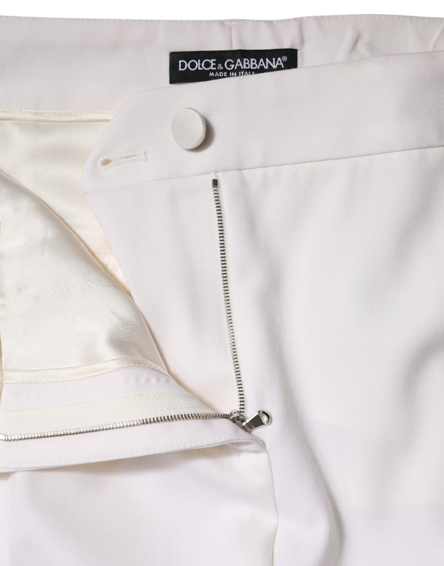 Dolce & Gabbana – Weiße, schmal zulaufende Wollhose mit mittlerer Taille