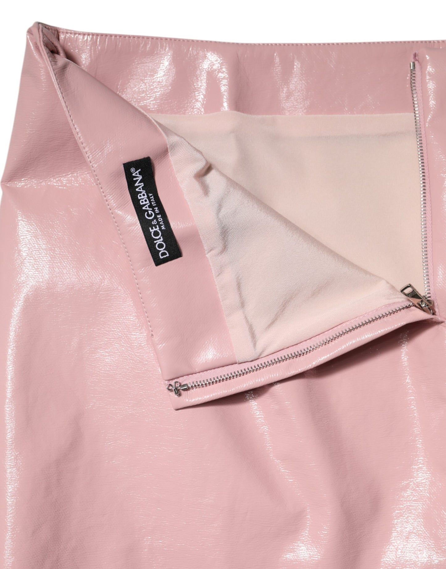 Dolce & Gabbana – Minirock aus glänzender rosa Baumwolle mit mittlerer Taille