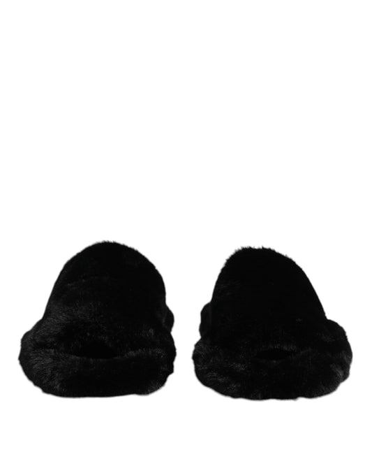 Dolce & Gabbana – Schwarze Slipper aus Polyester-Samt