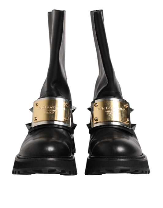Dolce & Gabbana – Hohe Stiefel aus schwarzem Leder mit DG-Logo
