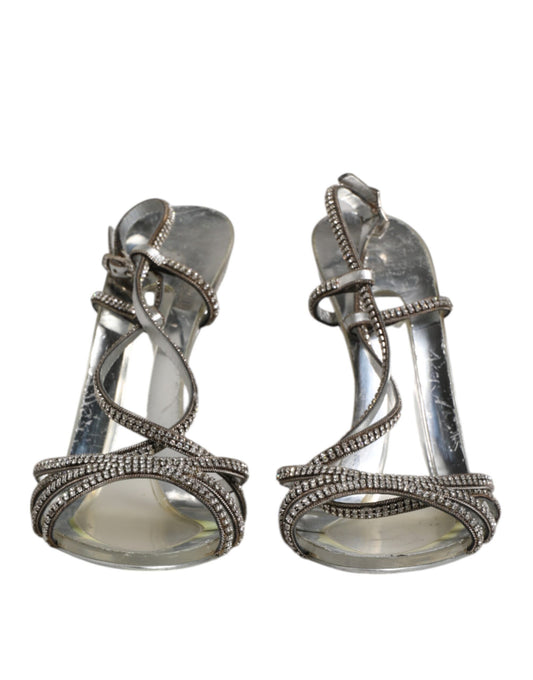 Dolce & Gabbana Silber Strass Knöchelriemen Heels Sandalen Schuhe