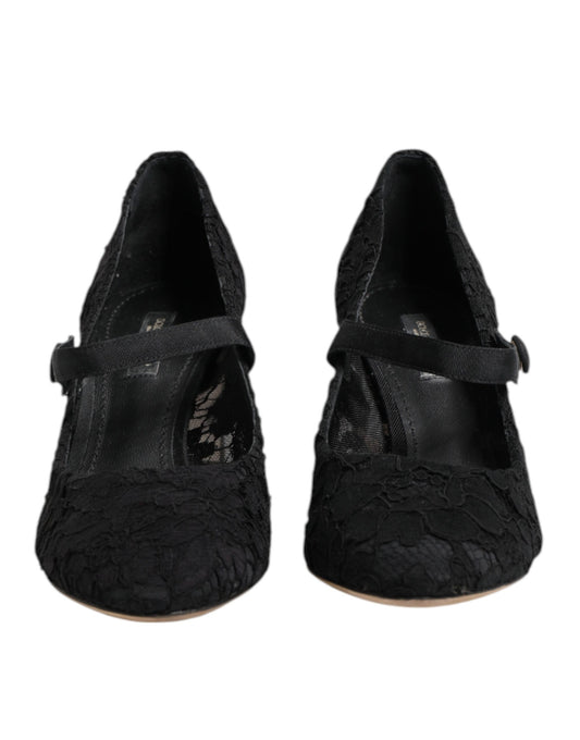 Dolce & Gabbana – Schwarze Mary Jane-Pumps mit Spitze von Taormina
