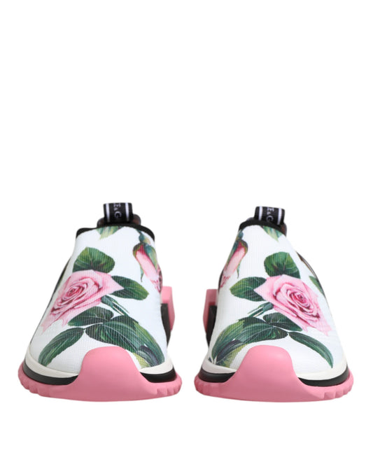 Dolce & Gabbana White Rose Print Sorrento Sneakers Shoes