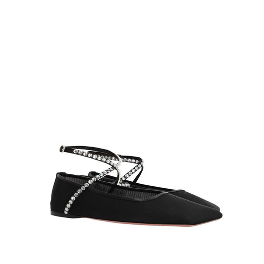 Amina Muaddi Black Fabric Ballet Flats