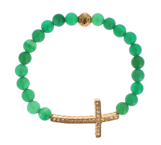 Nialaya Jadestein Gold CZ Kreuz 925 Silber Armband