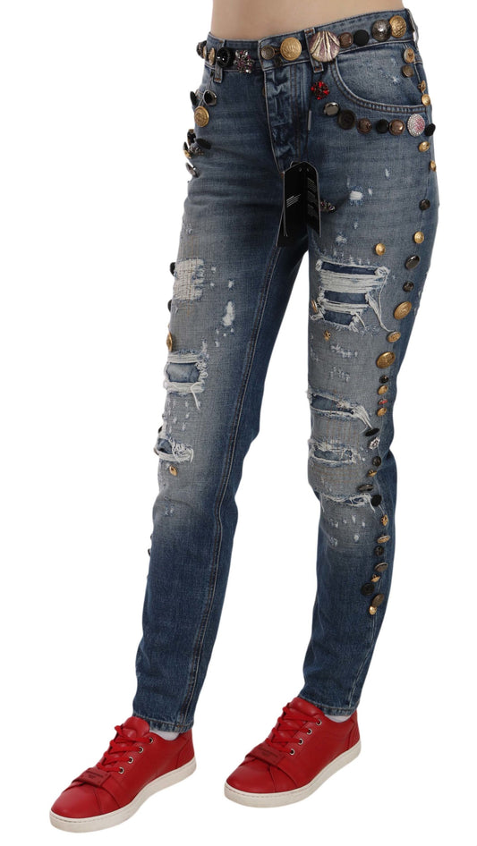 Dolce & Gabbana – Jeanshose im Used-Look mit verzierten Knöpfen