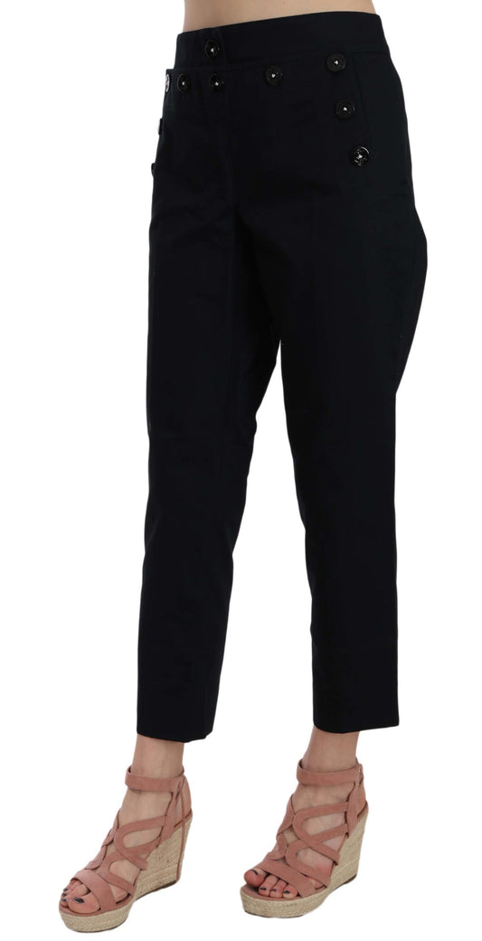 Dolce & Gabbana – Schwarze, verkürzte Hose mit Knopfverzierung vorne