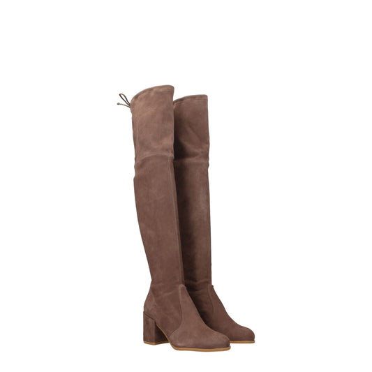 Stuart Weitzman Overknee-Stiefel aus Leder in Beige
