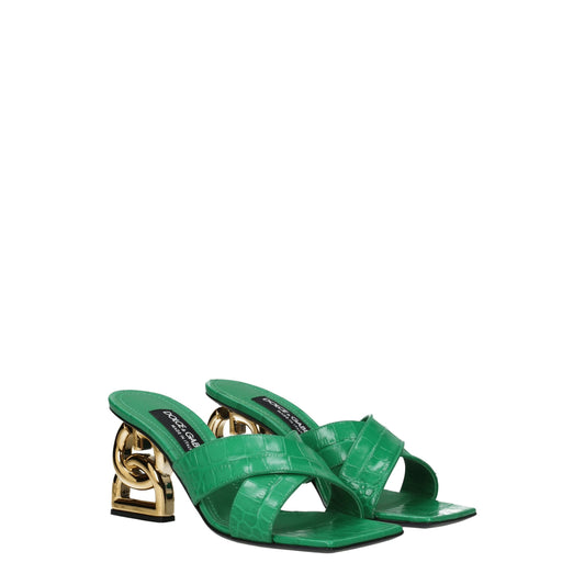 Grüne flache Ledersandalen von Dolce & Gabbana