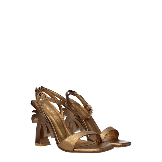 Palm Angels goldene Leder-Plateausandalen
