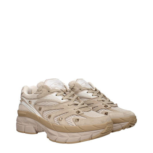 Valentino Garavani Sneaker aus beigefarbenem Stoff, niedriger Schaft