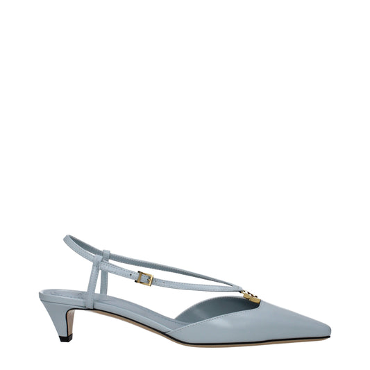 Fendi – Hellblaue flache Ledersandalen