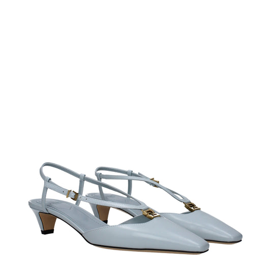 Fendi – Hellblaue flache Ledersandalen