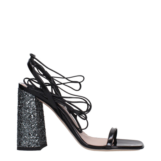 Miu Miu Schwarze Leder-Plateausandalen