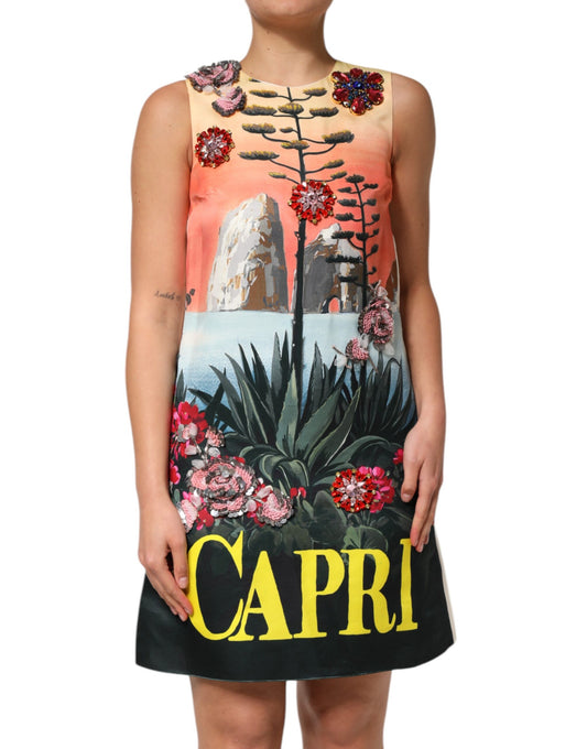 Dolce & Gabbana – Mehrfarbiges, mit Kristallen verziertes A-Linien-Minikleid