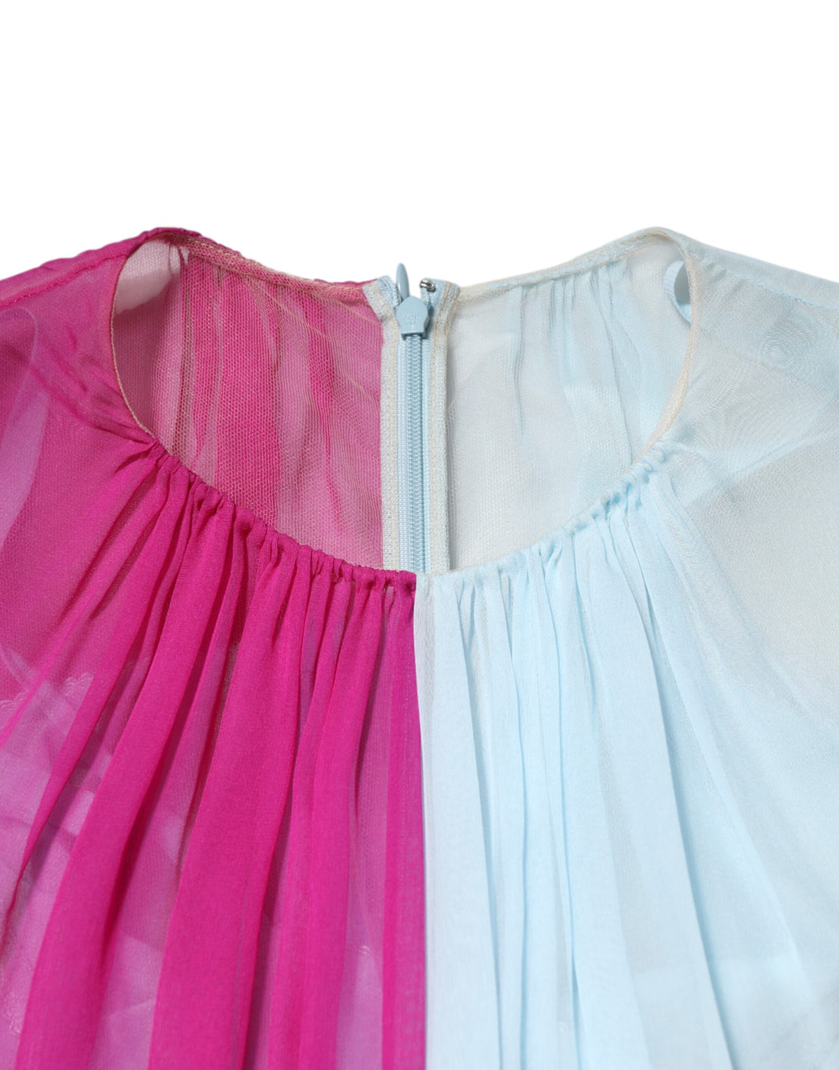 Dolce & Gabbana – Zweifarbiges Midikleid aus Seide in Fuchsia-Hellblau