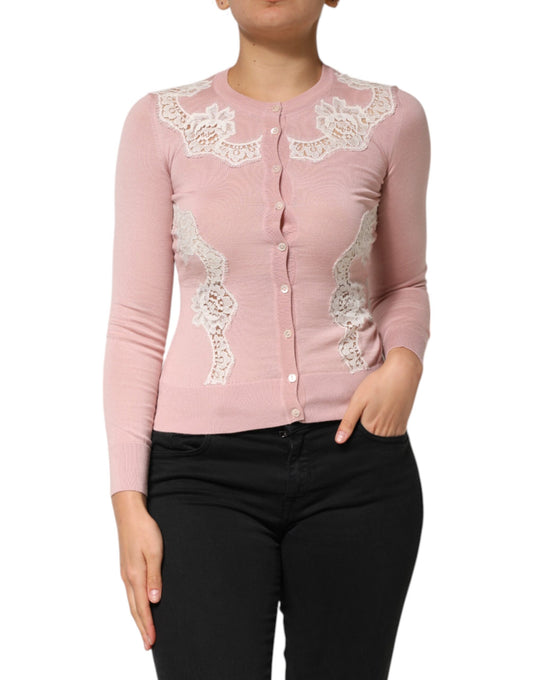 Dolce & Gabbana – Rosa Strickjacke mit floraler Spitze