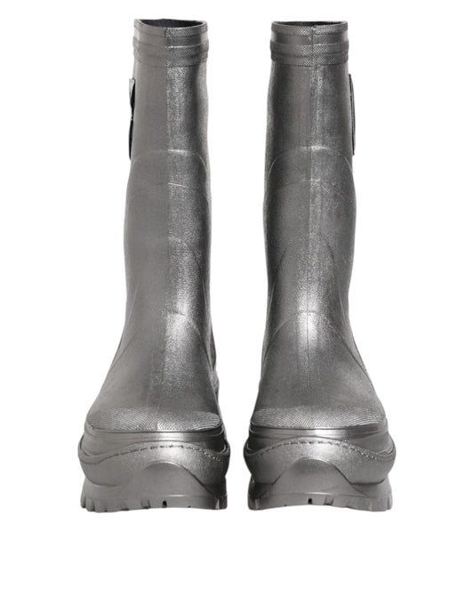 Dolce & Gabbana Metallic Silber Pull On Regenstiefel Schuhe