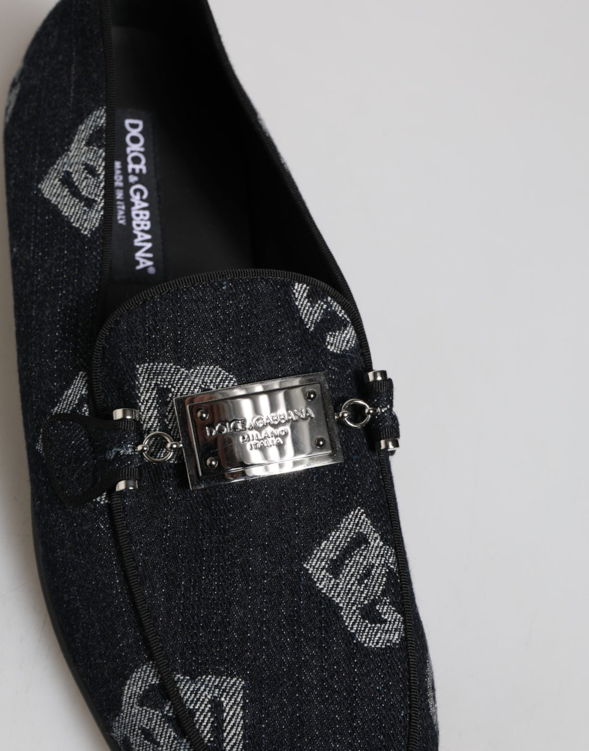 Dolce & Gabbana – Blaue Baumwoll-Loafer mit Logo, formelle Abendschuhe