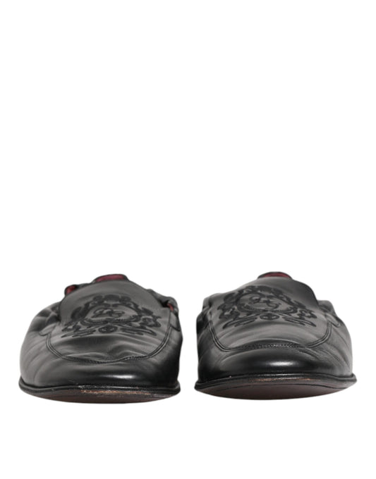 Dolce & Gabbana Black Leather Slip On Men Flat Loafers Shoes