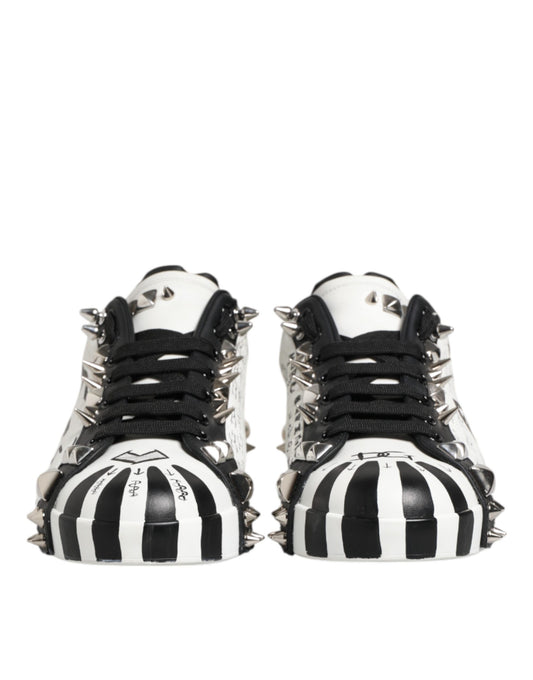 Dolce & Gabbana Black White Studded Low Top Sneakers Shoes