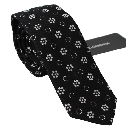 Dolce & Gabbana – Klassische Krawatte aus 100 % Seide mit Blumenmuster, Schwarz