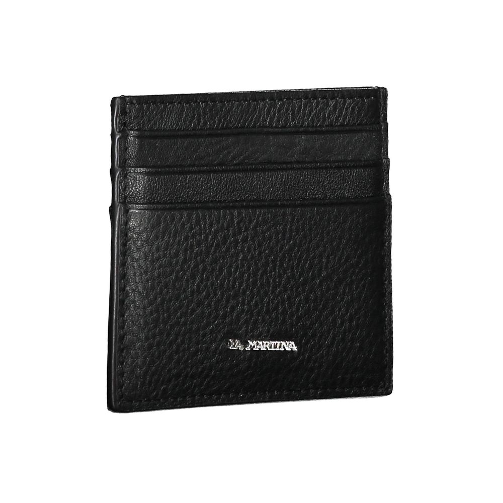 La Martina Black Leather Men Wallet Holder