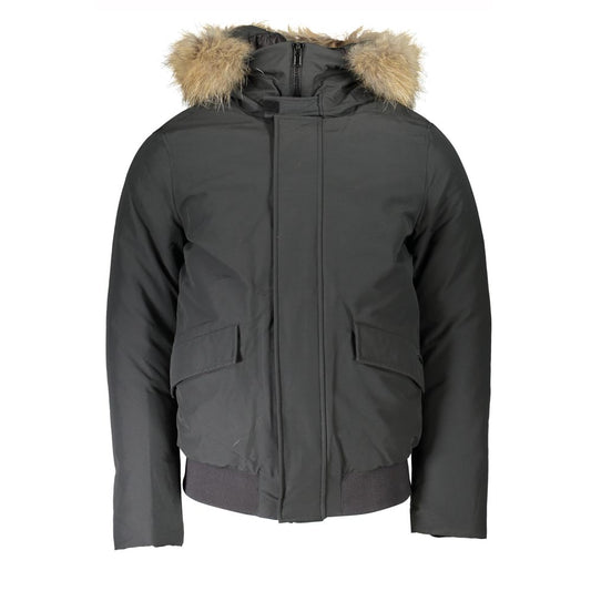 Woolrich Graue Baumwolljacke für Herren mit Kapuze und abnehmbarem Fell