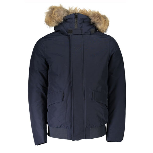 Woolrich Blaue Baumwolljacke für Herren mit abnehmbarer Kapuze