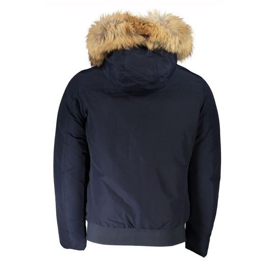 Woolrich Blaue Baumwolljacke für Herren mit abnehmbarer Kapuze