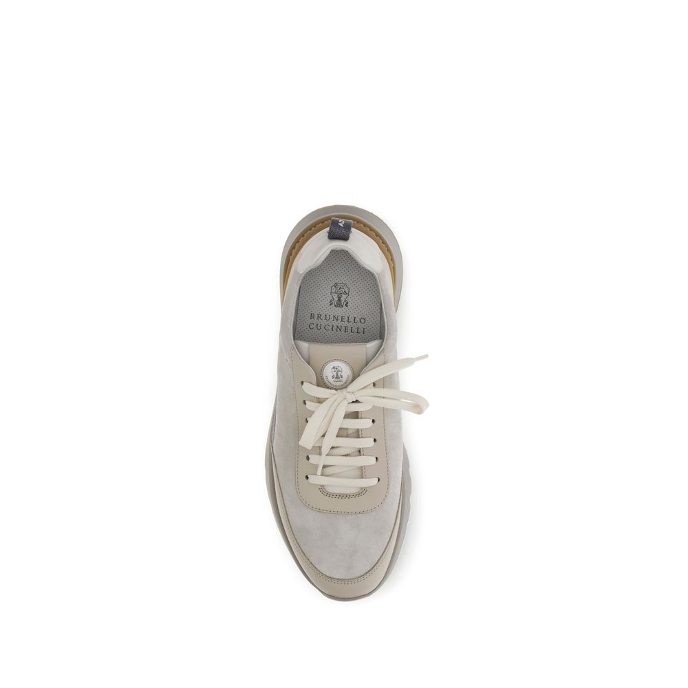 Brunello Cucinelli Graue Nylon-Sneaker mit niedrigem Schaft