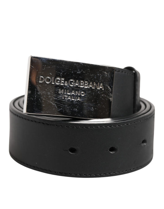 Dolce & Gabbana Black Leather Classic Metal Logo Buckle Belt