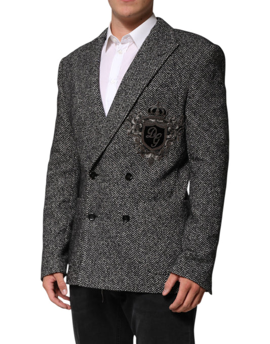 Dolce & Gabbana Dark Gray White Double Breasted Men Suit Blazer