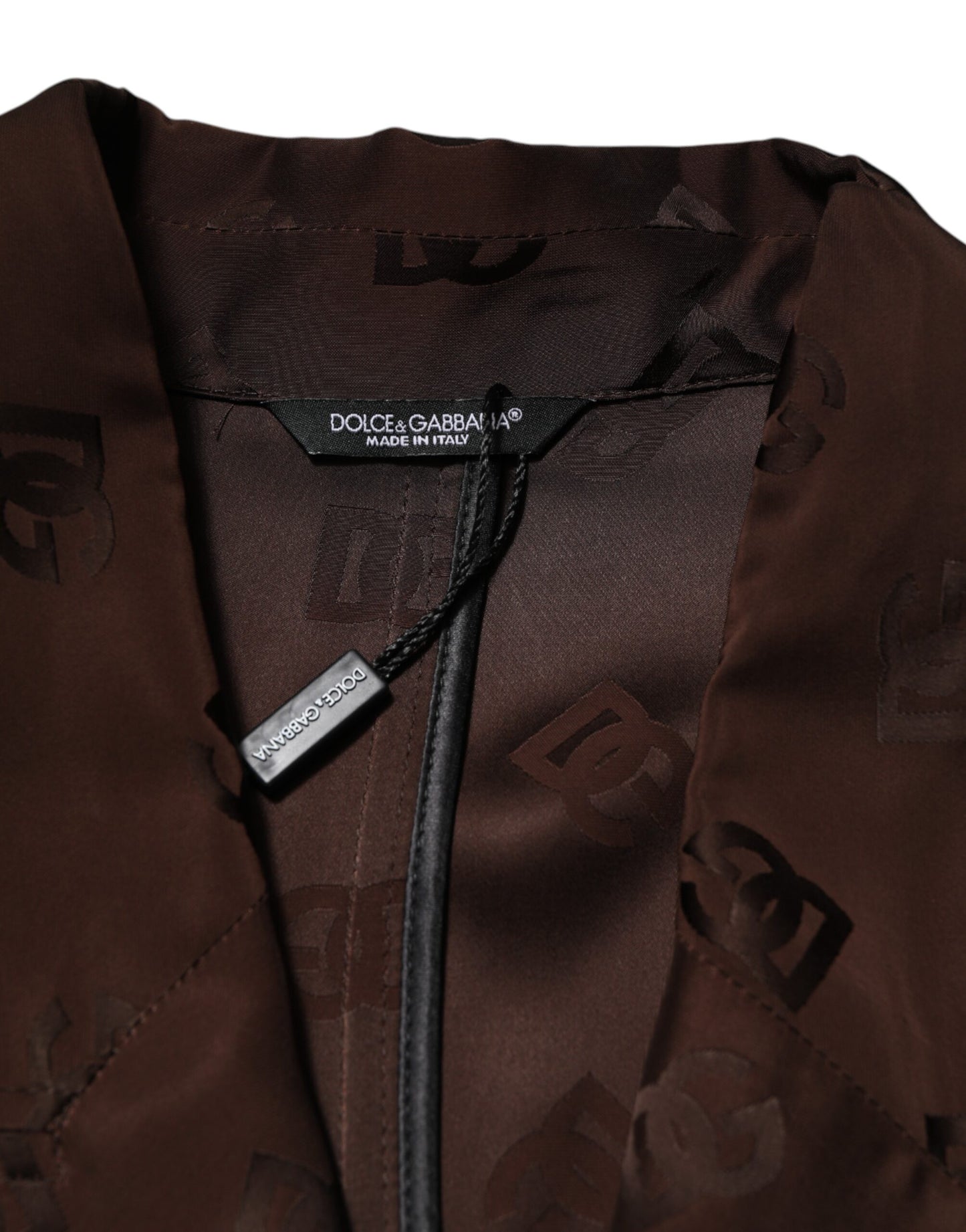 Dolce & Gabbana Braune Polyester-Manteljacke mit Logo-Monogramm